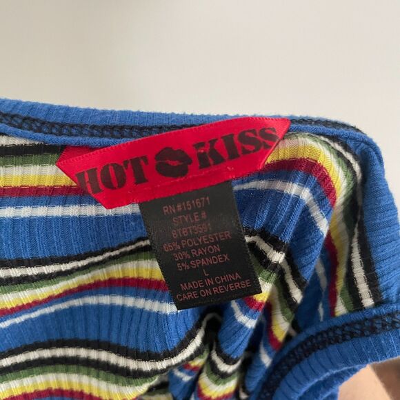 Vtg Y2K Hot Kiss Striped Tank Top Shirt Ribbed Size S/M Lettuce Hem - Picture 4 of 5